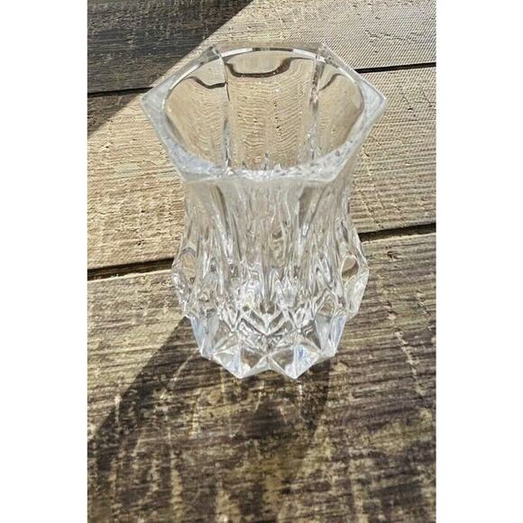 Cut Crystal 3” Bud Vase Toothpick Holder Elegant 6 Sided Hexagon Clear Glass - Picture 2 of 10